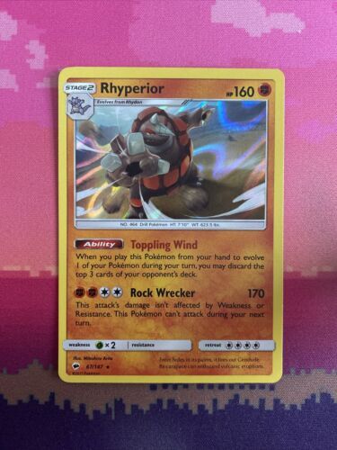 Pokemon Card Rhyperior Burning Shadows Holo Rare 67/147 Near Mint