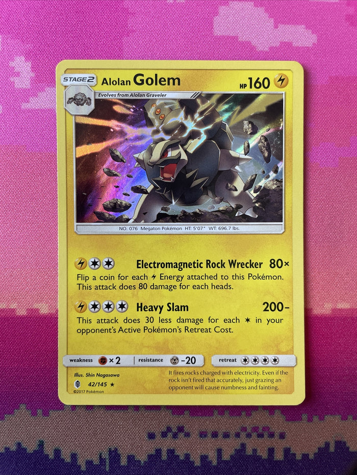 Pokemon Card Alolan Golem Guardians Rising Holo Rare 42/145 Near Mint