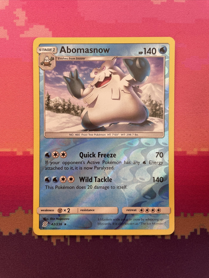 Pokemon Card Abomasnow Unified Minds Reverse Holo Rare 42/236 Near Mint