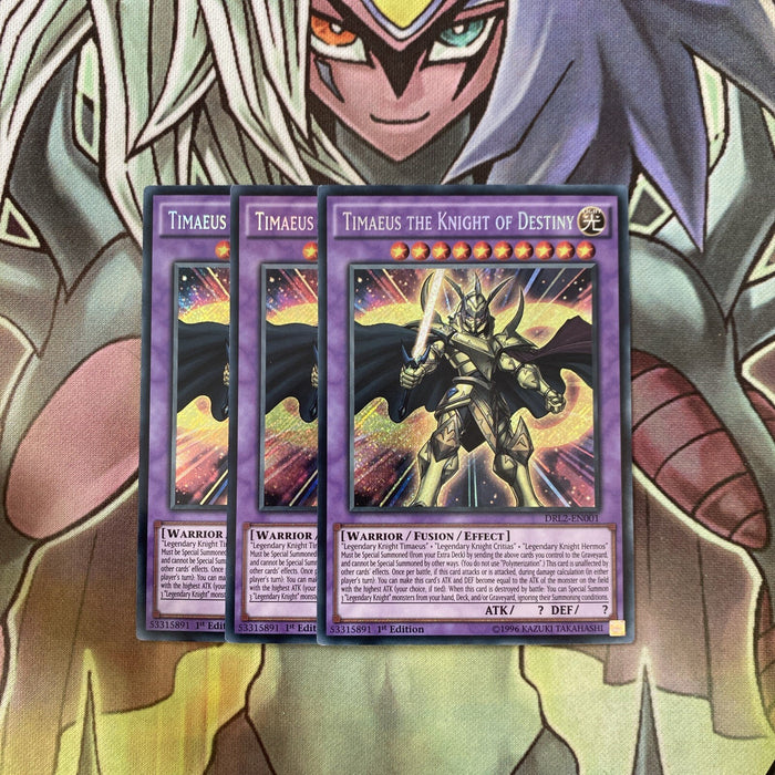 DRL2-EN001 x3 Timaeus the Knight of Destiny Secret Excellent Condition Yugioh