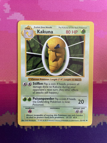 Pokemon Cards Kakuna Shadowless Base Set Uncommon 33/102 Near Mint