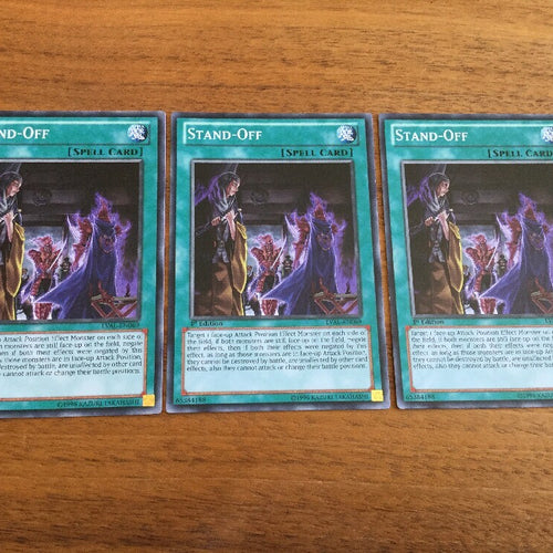 LVAL-EN069 Yugioh 3x Stand-Off 1st Ed Edition Playset!