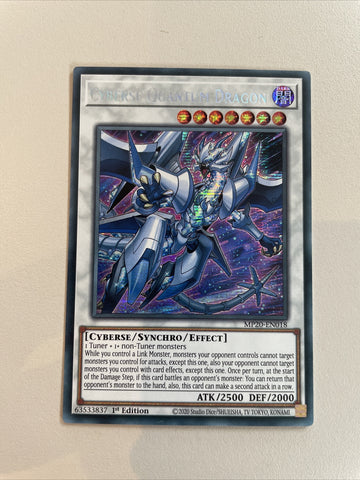 MP20-EN018 Cyberse Quantum Dragon Prismatic Secret 1st Edition NM Yugioh Card