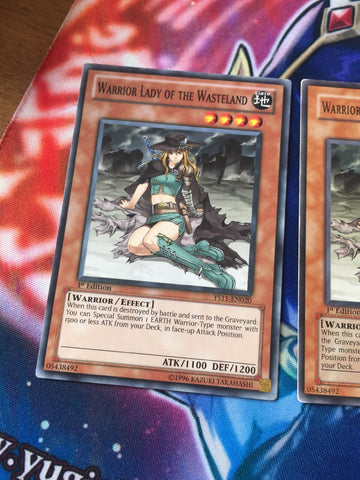 YS11-EN020 3x Warrior Lady of the Wasteland 1st Edition YuGiOh Cards (back)