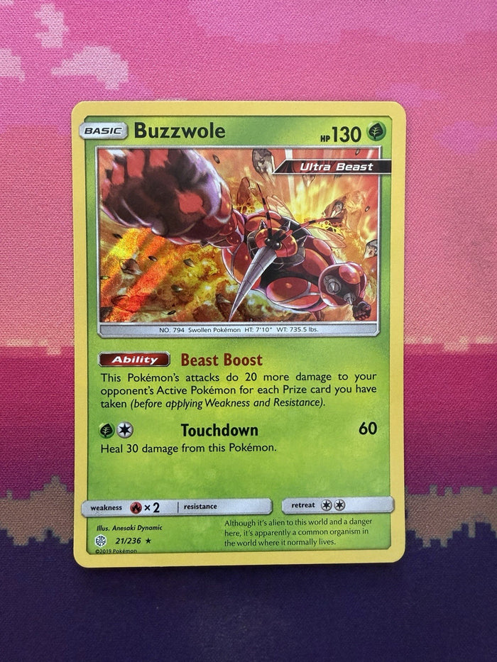 Pokemon Card Buzzwole Cosmic Eclipse Holo Rare 21/236 Near Mint
