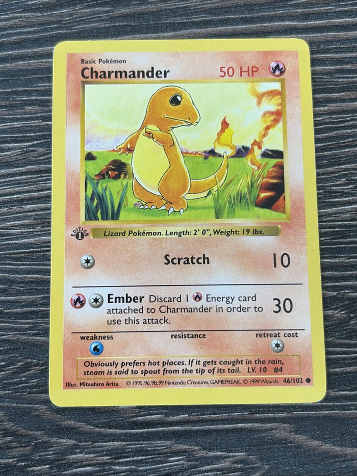 Pokemon Card Charmander Shadowless 1st Edition Base 46/102 Light Play Condition