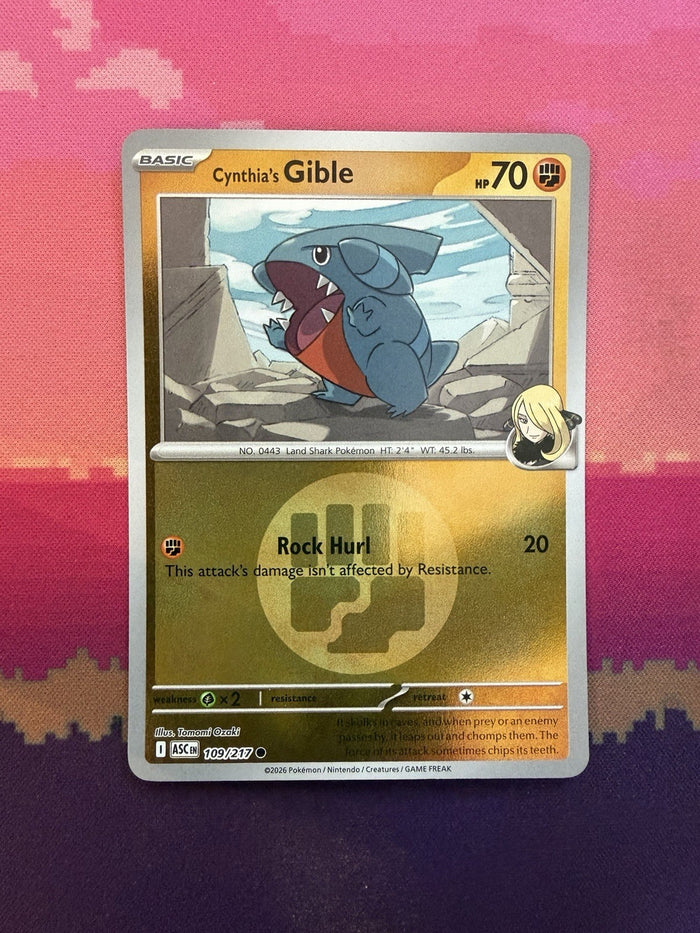 Pokemon Card Cynthia's Gible Ascended Heroes Reverse Holo 109/217 Near Mint