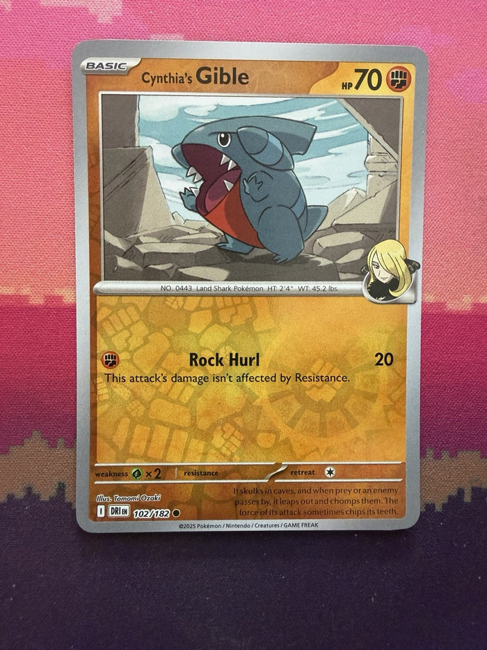 Pokemon Card Cynthia's Gible Destined Rivals Reverse Holo 102/182 Near Mint