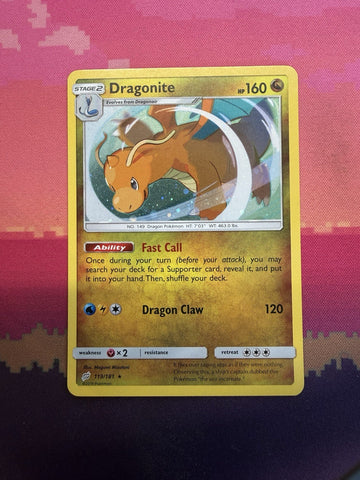 Pokemon Card Dragonite Team Up Cosmo Holo Rare 119/181 Near Mint