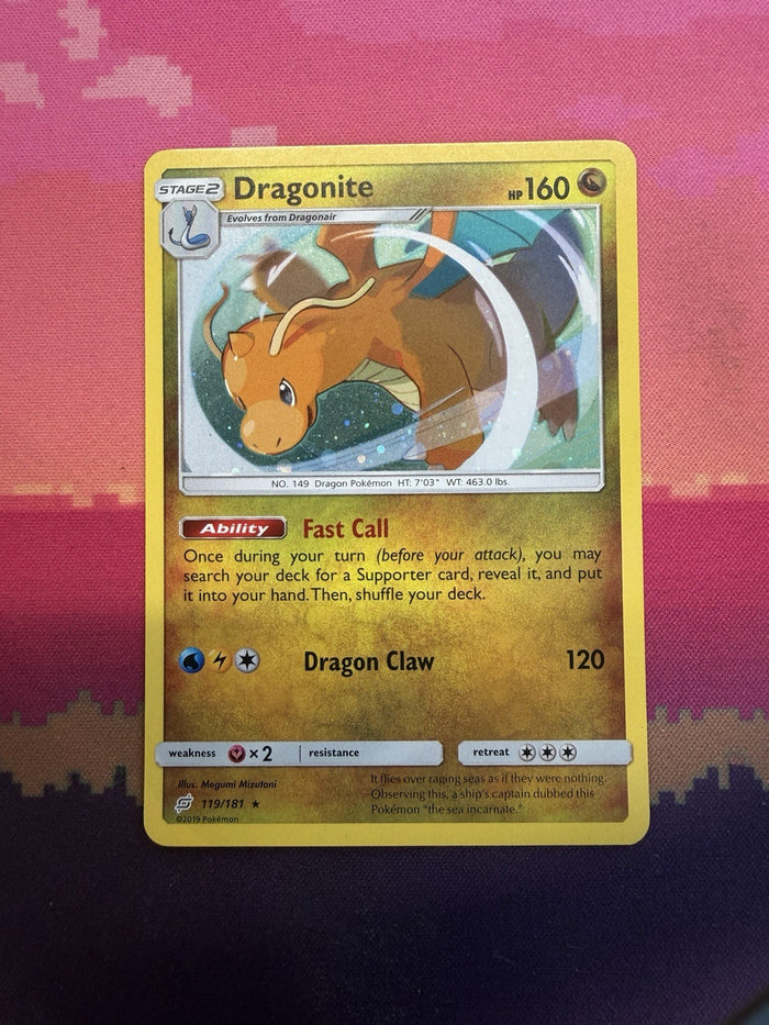 Pokemon Card Dragonite Team Up Cosmo Holo Rare 119/181 Near Mint