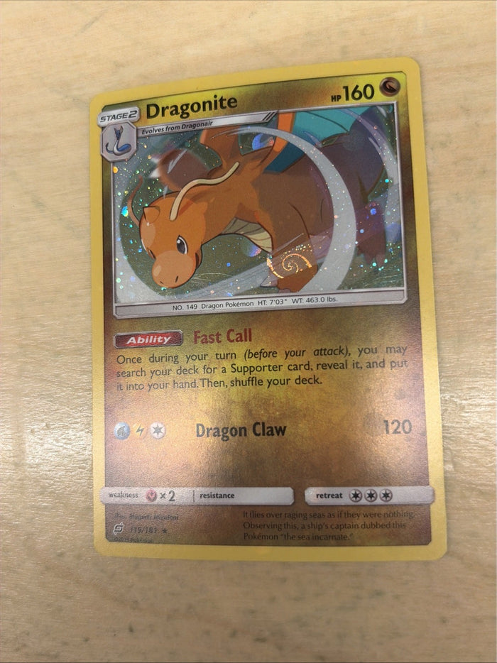 Pokemon Card Dragonite Team Up Cosmo Holo Rare 119/181 NM Holo Bleed Swirl Arm