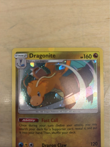 Pokemon Card Dragonite Team Up Cosmo Holo Rare 119/181 NM Holo Bleed Swirl Arm (back)