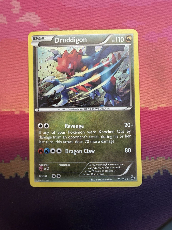 Pokemon Card Druddigon Flashfire Cosmo Holo Rare 70/106 Near Mint