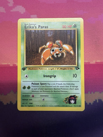Pokemon Card Erika's Paras Gym Challenge 1st Edition Common 71/132 Near Mint