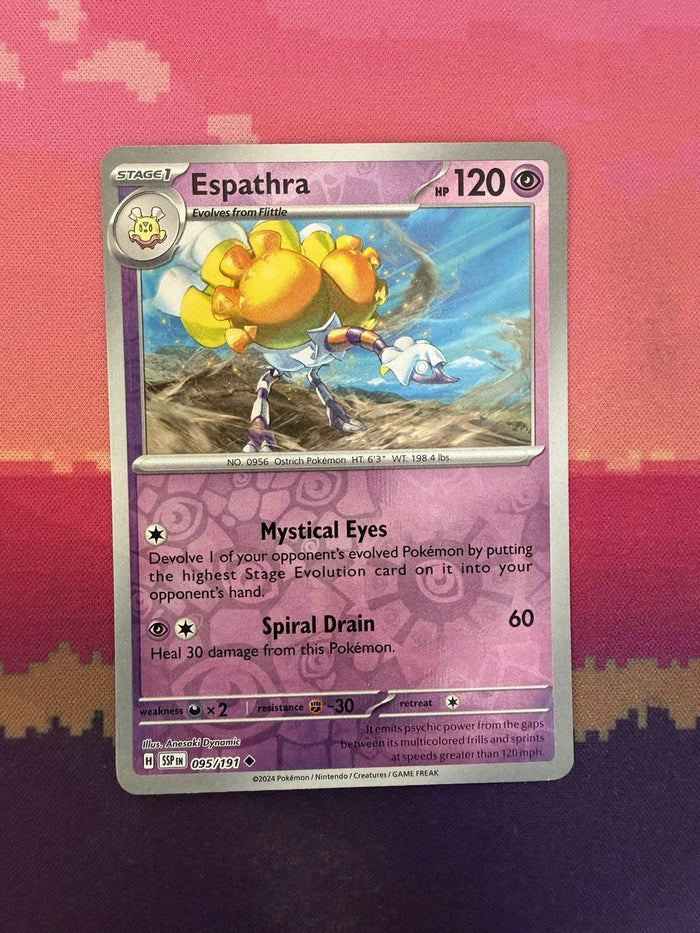 Pokemon Card Espathra Surging Sparks Reverse Holo Uncommon 095/191 Near Mint