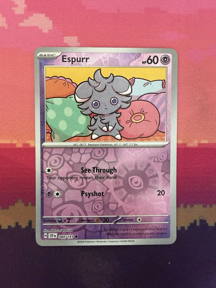 Pokemon Card Espurr Surging Sparks Reverse Holo Common 084/191 Near Mint