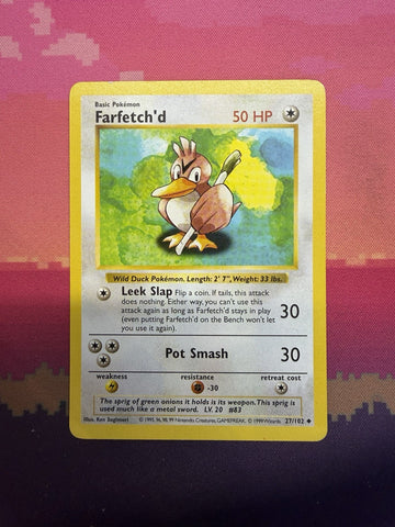 Pokemon Card Farfetch'd Shadowless Base Set Uncommon 27/102 Near Mint