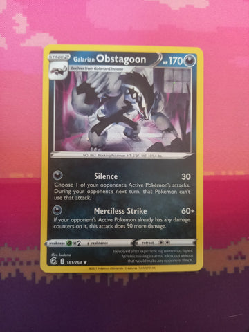 Pokemon Card Galarian Obstagoon Fusion Strike Holo 161/264 Near Mint