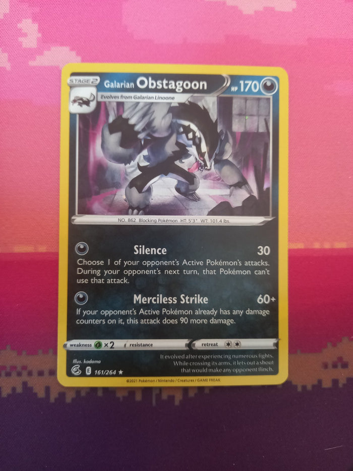Pokemon Card Galarian Obstagoon Fusion Strike Holo 161/264 Near Mint