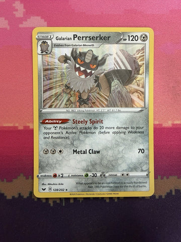 Pokemon Card Galarian Perrserker Sword & Shield Holo Rare 128/202 Near Mint