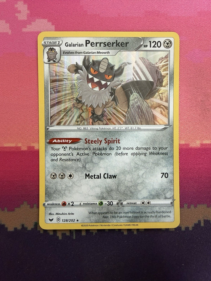 Pokemon Card Galarian Perrserker Sword & Shield Holo Rare 128/202 Near Mint