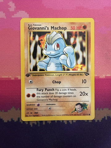 Pokemon Card Giovanni's Machop 1st Edition Gym Challenge Common 72/132 Near Mint