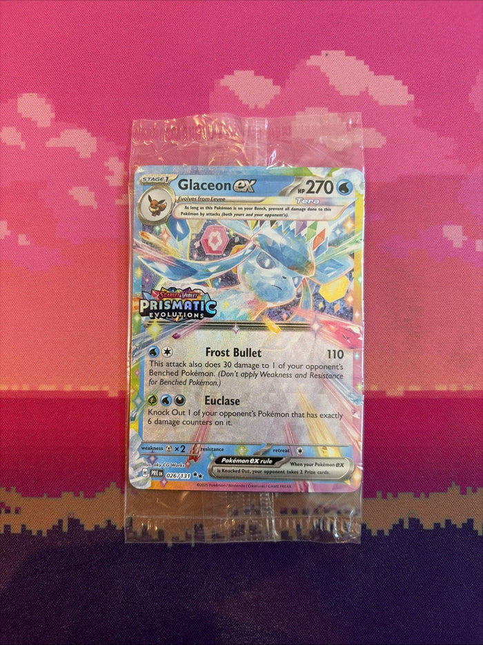 Pokemon Card Glaceon ex Prismatic Evolutions STAMPED 026/131 SEALED Near Mint
