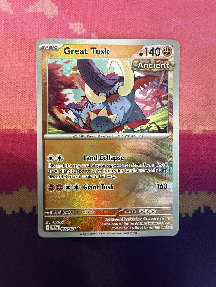 Pokemon Card Great Tusk Prismatic Evolution Pokeball Reverse Holo 055/131 NM