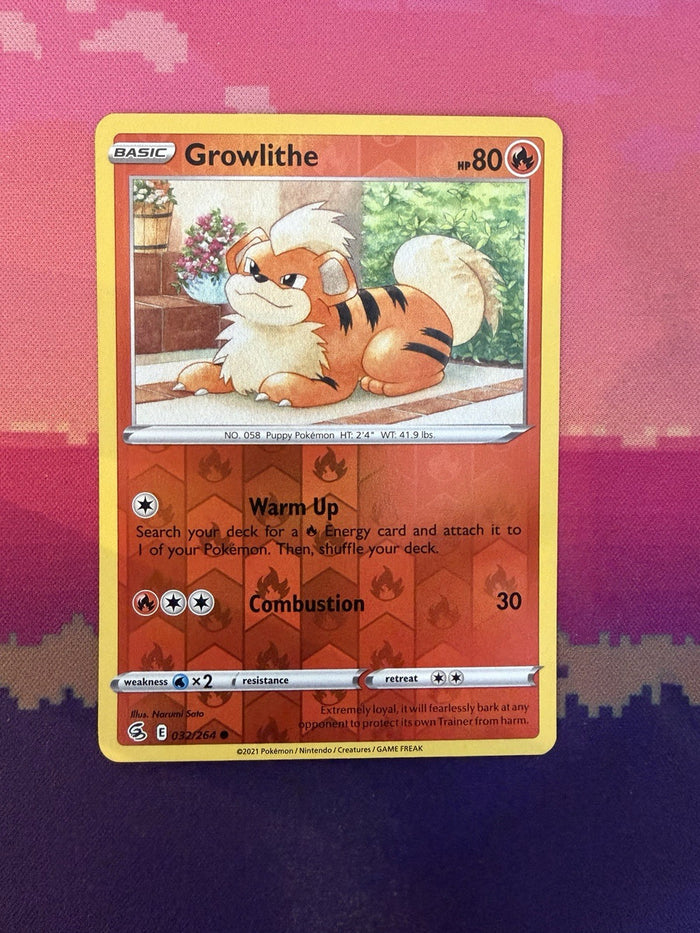 Pokemon Card Growlithe Fusion Strike Reverse Holo Common 032/264 Near Mint