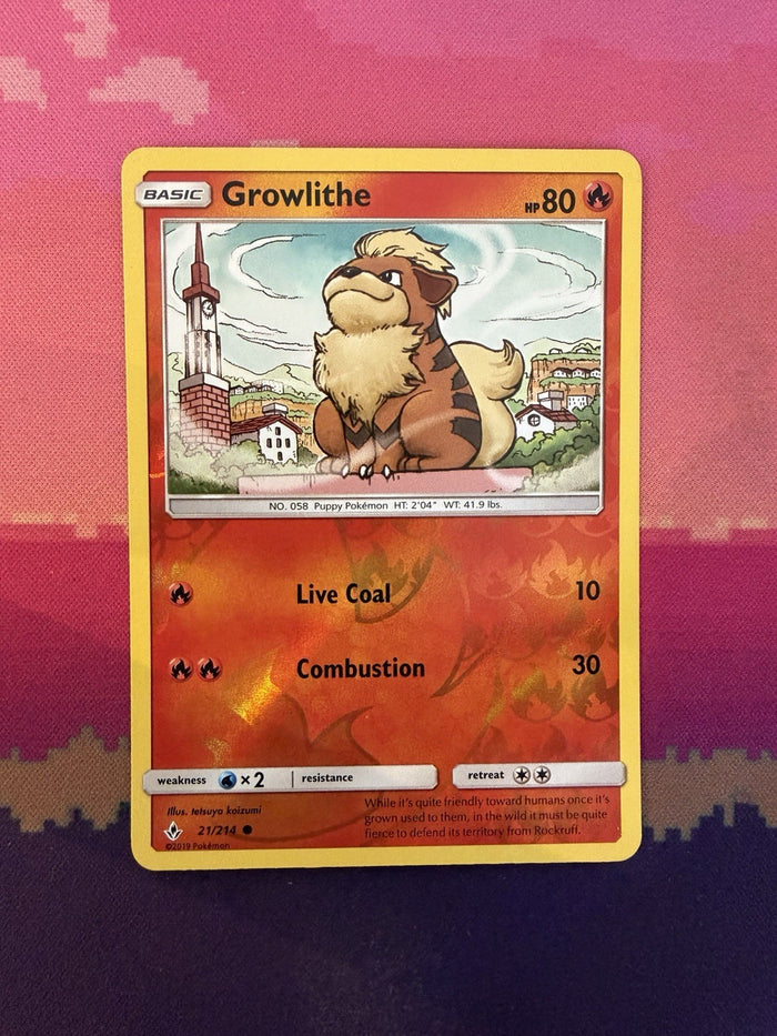 Pokemon Card Growlithe Unbroken Bonds Reverse Holo 21/214 Near Mint