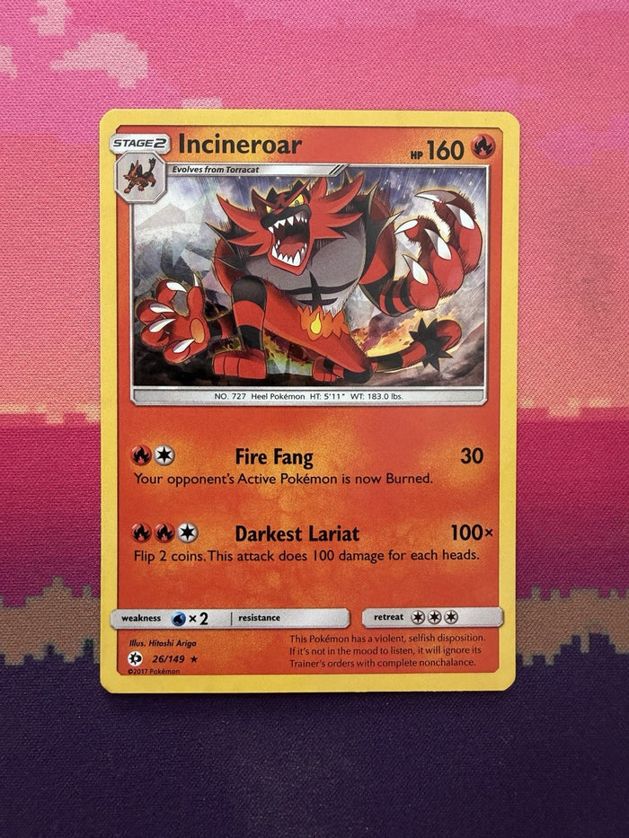 Pokemon Card Incineroar Sun & Moon Cracked Ice Holo 26/149 Near Mint