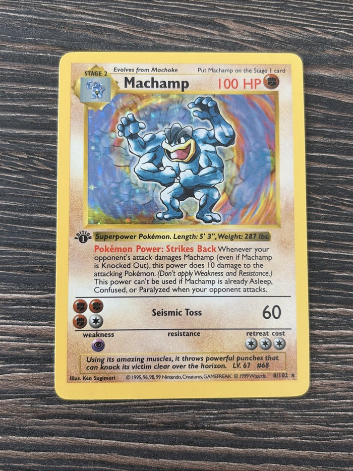 Pokemon Card Machamp Shadowless Base Set 1st Edition 8/102 Light Play Condition