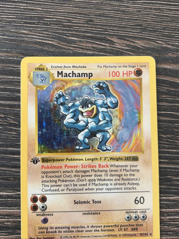 Pokemon Card Machamp Shadowless Base Set 1st Edition 8/102 Light Play Condition (back)
