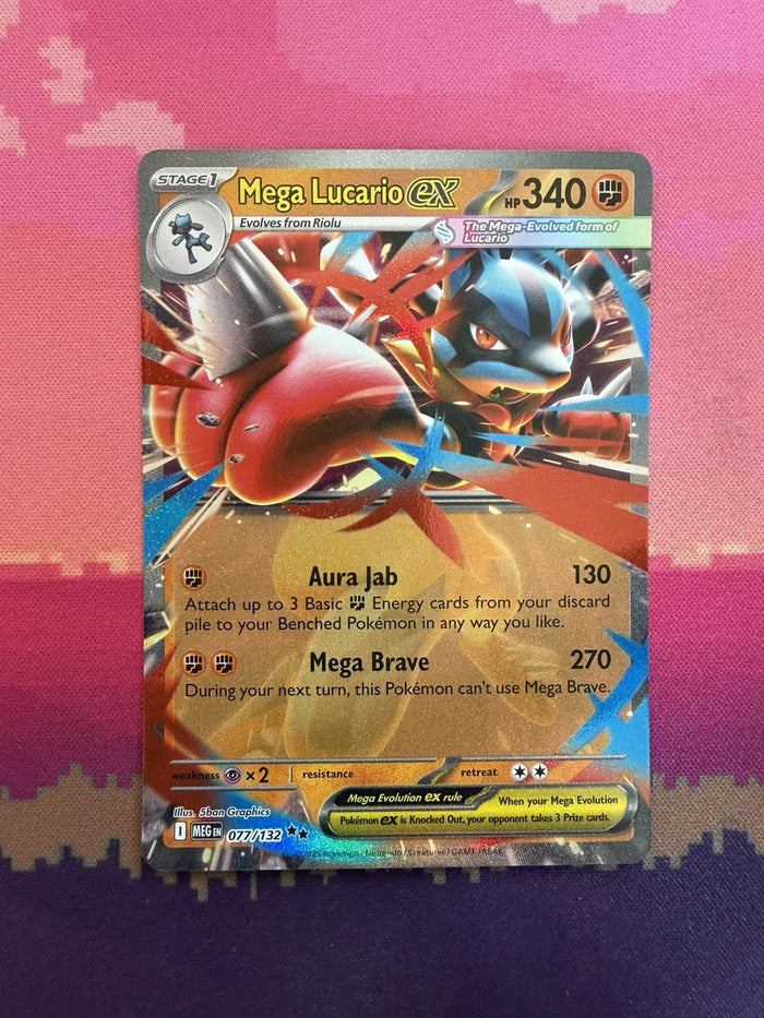 Pokemon Card Mega Lucario ex Mega Evolution Double Rare 077/132 Near Mint