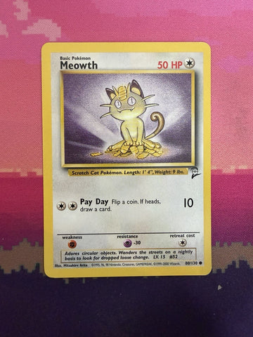 Pokemon Card Meowth Base Set 2 Common 80/130 Near Mint