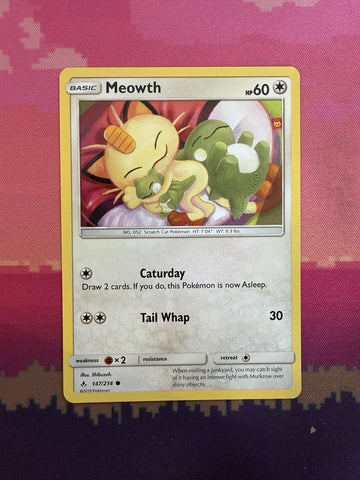 Pokemon Card Meowth Unbroken Bonds Common 147/214 Near Mint