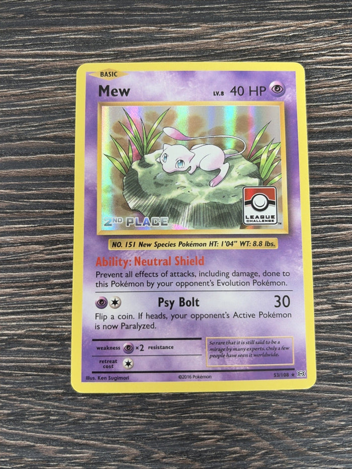 Pokemon Card Mew 2nd Place Promo Pokemon League Evolutions 53/108 Light Play
