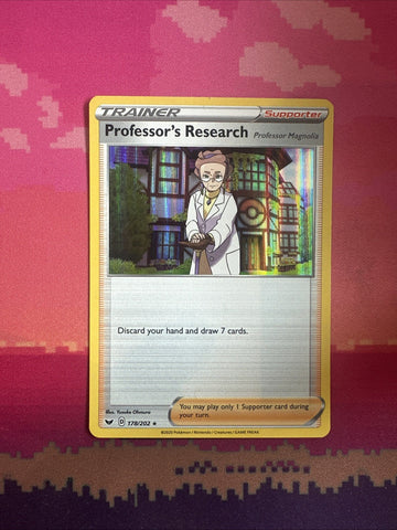 Pokemon Card Professor's Research Sword & Shield Holo Rare 178/202 Near Mint