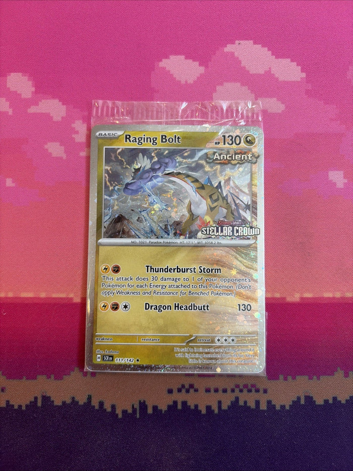 Pokemon Card Raging Bolt Stellar Crown STAMPED Promo 111/142 SEALED Near Mint