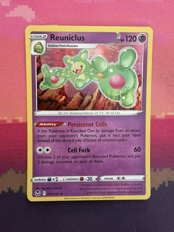 Pokemon Card Reuniclus Silver Tempest Holo Rare 078/195 Near Mint