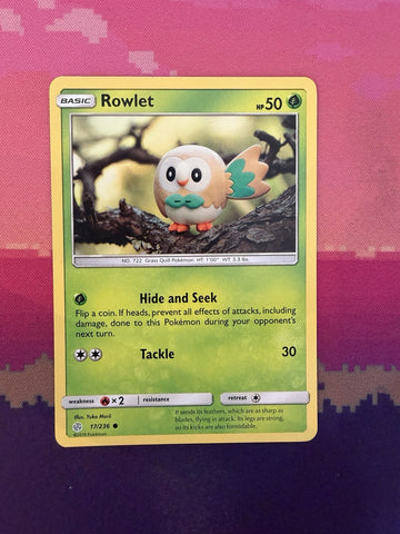 Pokemon Card Rowlet Cosmic Eclipse Common 17/236 Near Mint