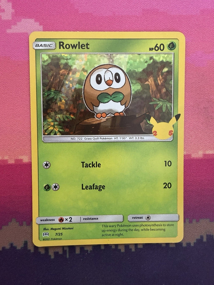 Pokemon Card Rowlet McDonalds 2021 Promo 25th Celebration 7/25 Near Mint