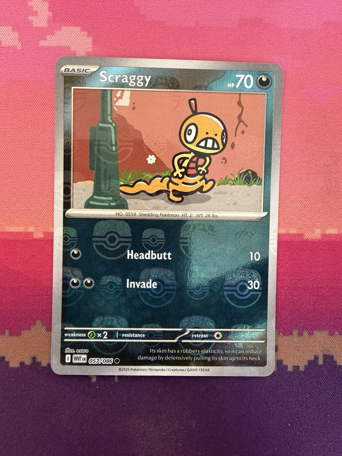 Pokemon Card Scraggy White Flare Master Ball Reverse Holo 057/086 Near Mint