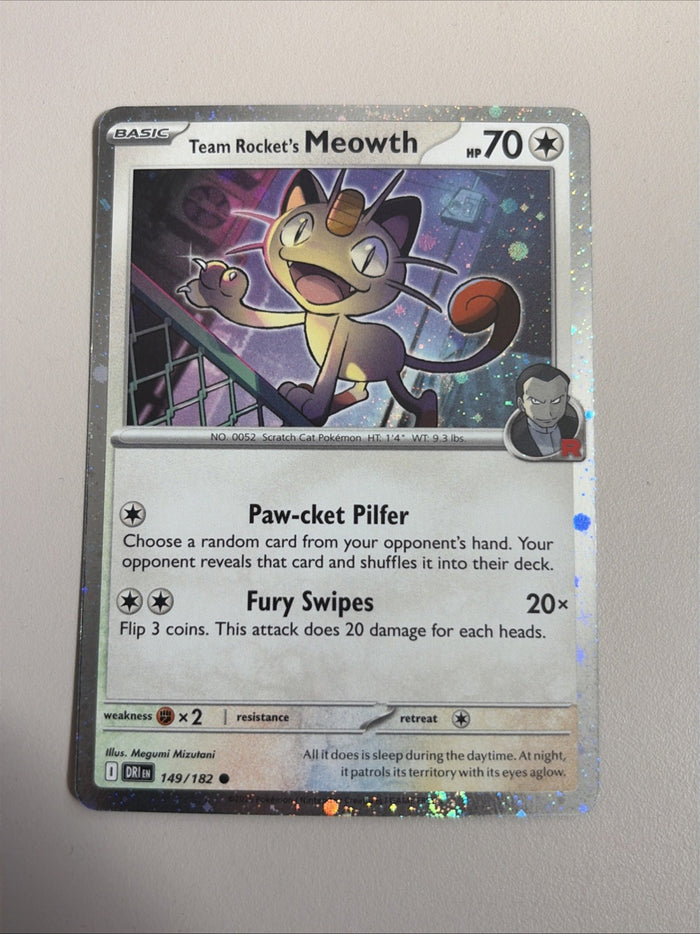 Pokemon Card Team Rocket's Meowth Destined Rivals Cosmo Holo 149/182 Near Mint