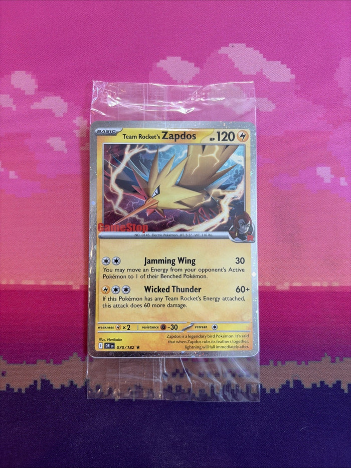 Pokemon Card Team Rocket's Zapdos Game Stop Promo STAMPED 070/182 SEALED NM
