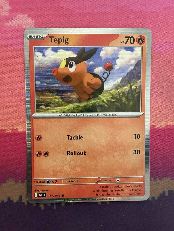 Pokemon Card Tepig White Flare Holo Rare 011/086 Near Mint