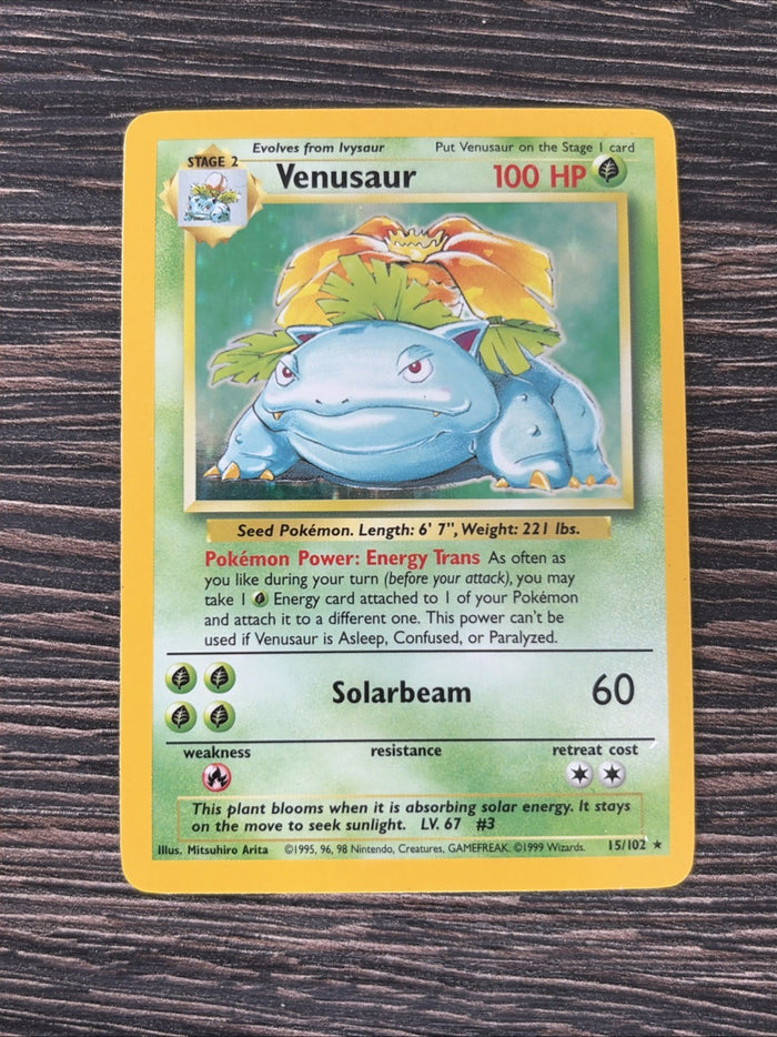 Pokemon Card Venusaur Base Set Holo Rare 15/102 Light Play Condition