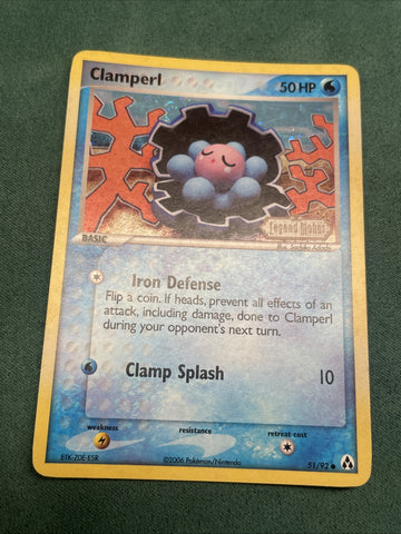 Pokemon Card Clamperl EX Legend Maker Reverse Holo Common 51/92 Light Play (back)
