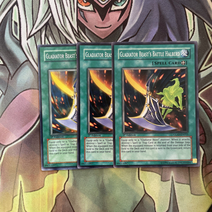 GLAS-EN055 x3 Gladiator Beast's Battle Halberd Common Excellent Cond Yugioh