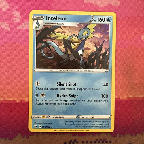 Pokemon Card Inteleon Sword & Shield Cracked Ice Holo Rare 059/202 Near Mint
